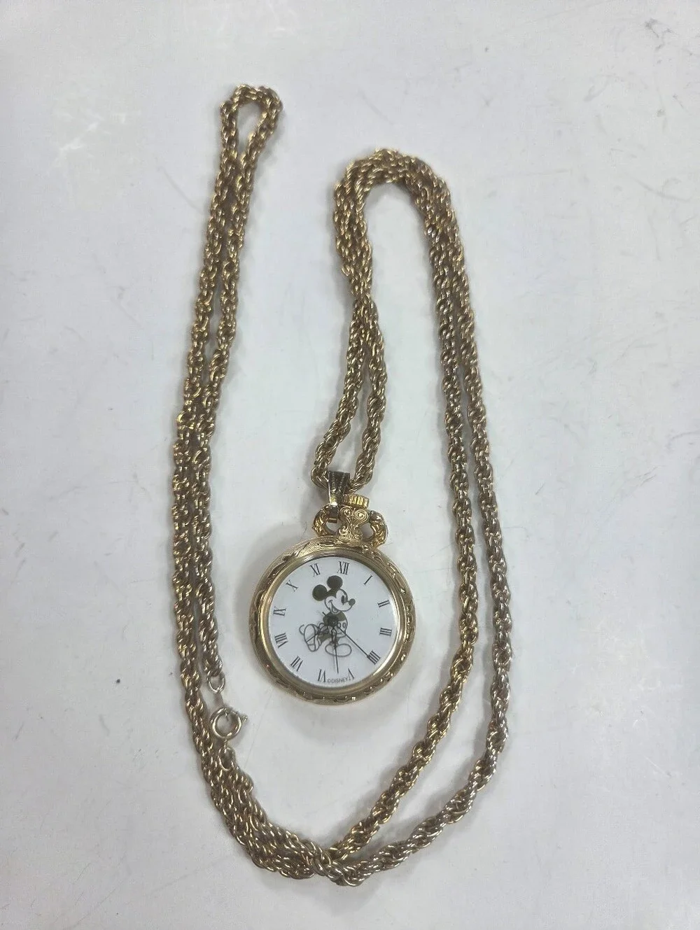 vtg mickey mouse gold tone pocket watch e. gluck trading co 2036 collectable